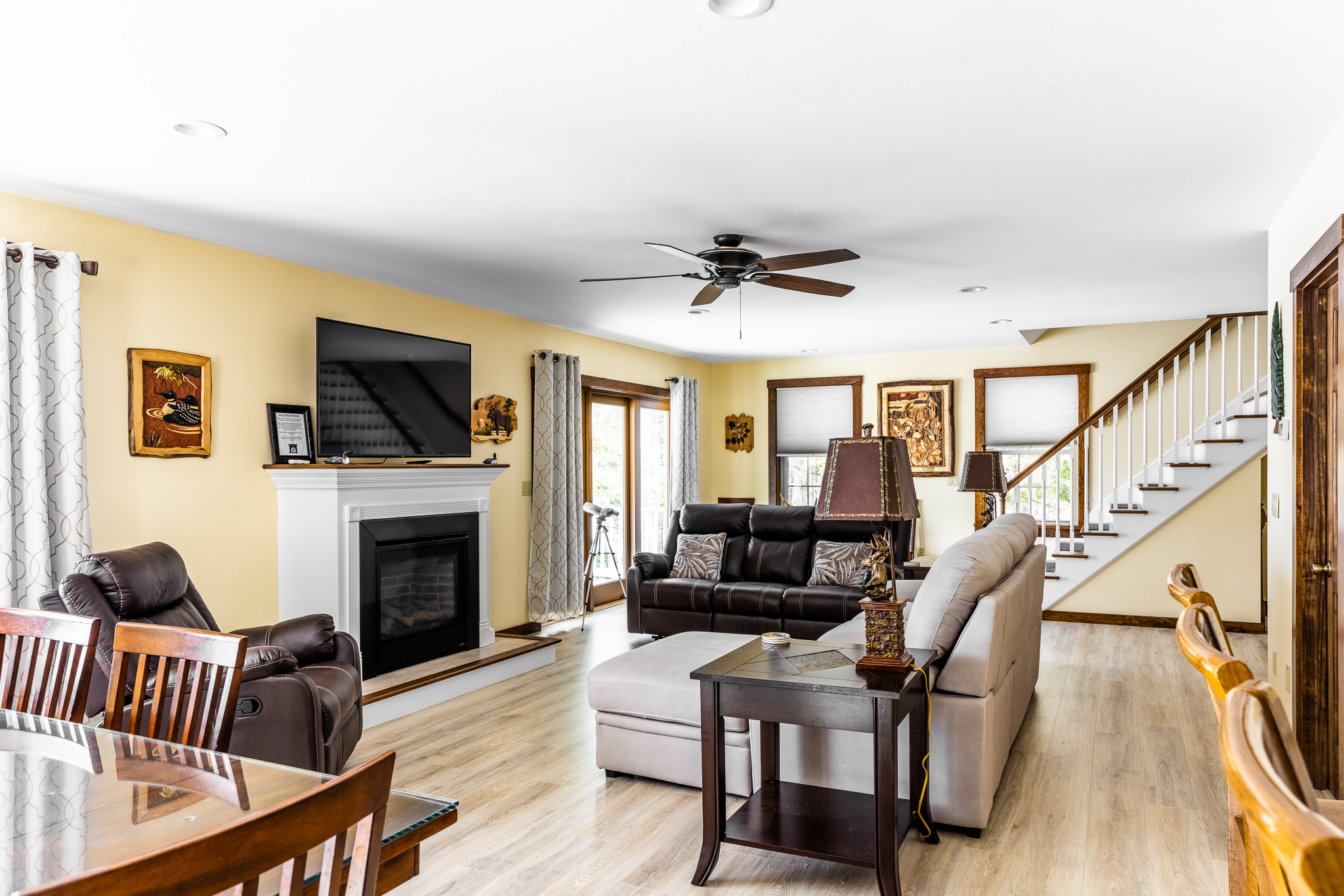 Dining area with table for 8 next to the living room