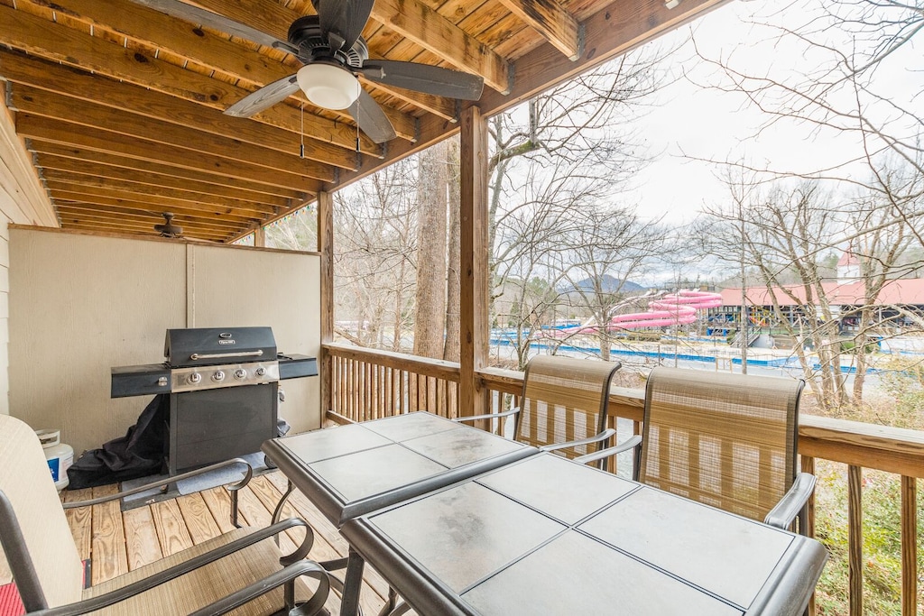 Gas Grill on main floor deck with outdoor dining area