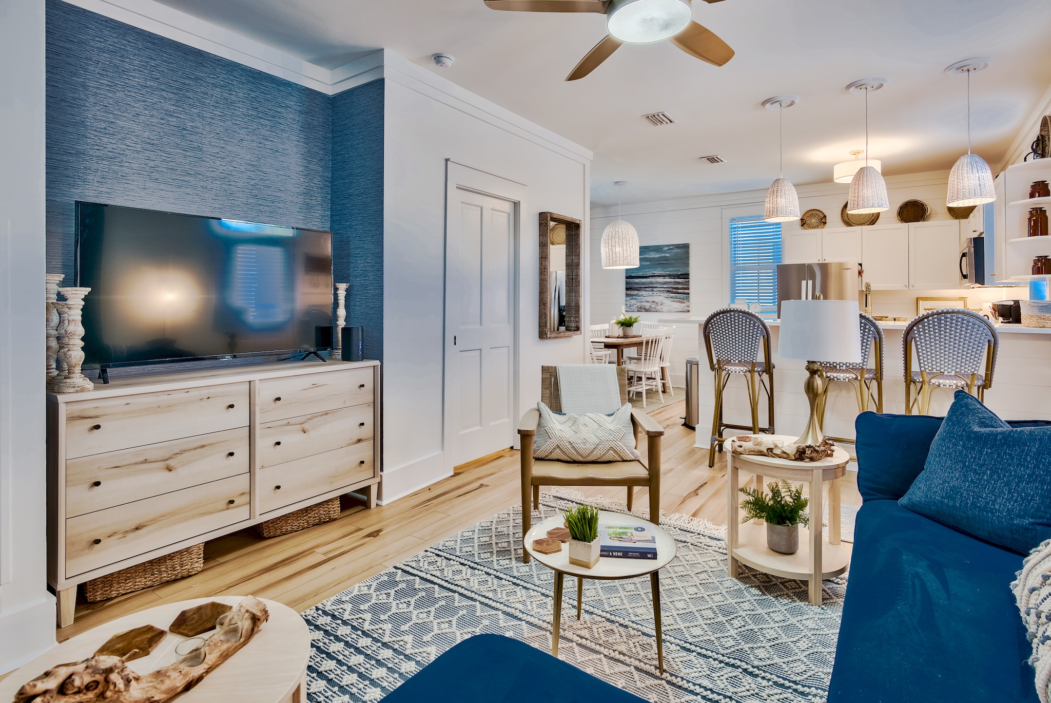 Television and open-plan living area