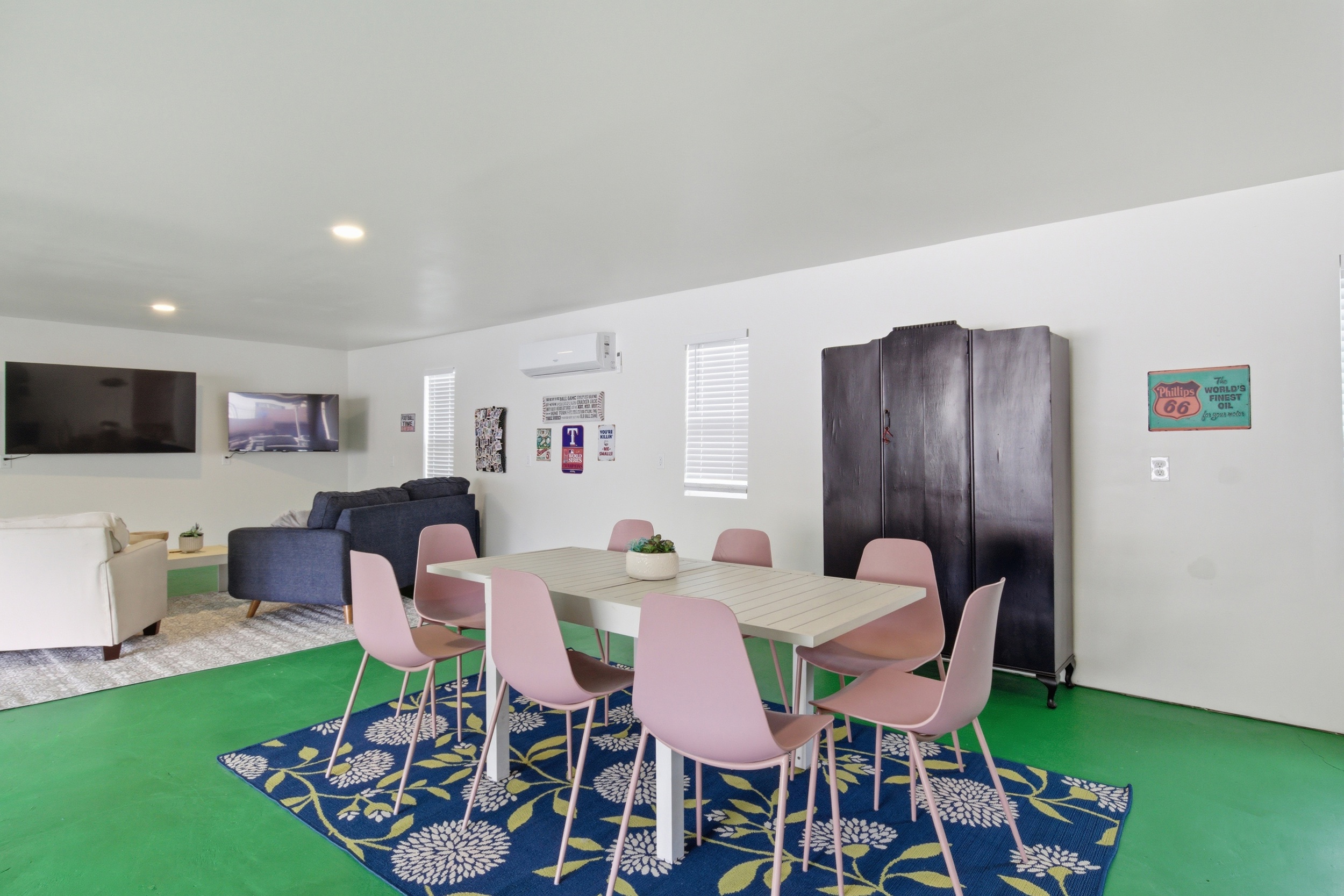 Game Room lounge seating, 60" Smart TV, and high-speed Wi-Fi throughout. Pool Table, Ping Pong Table, Foosball, and Arcade Games all included. Arlington TX group rental.