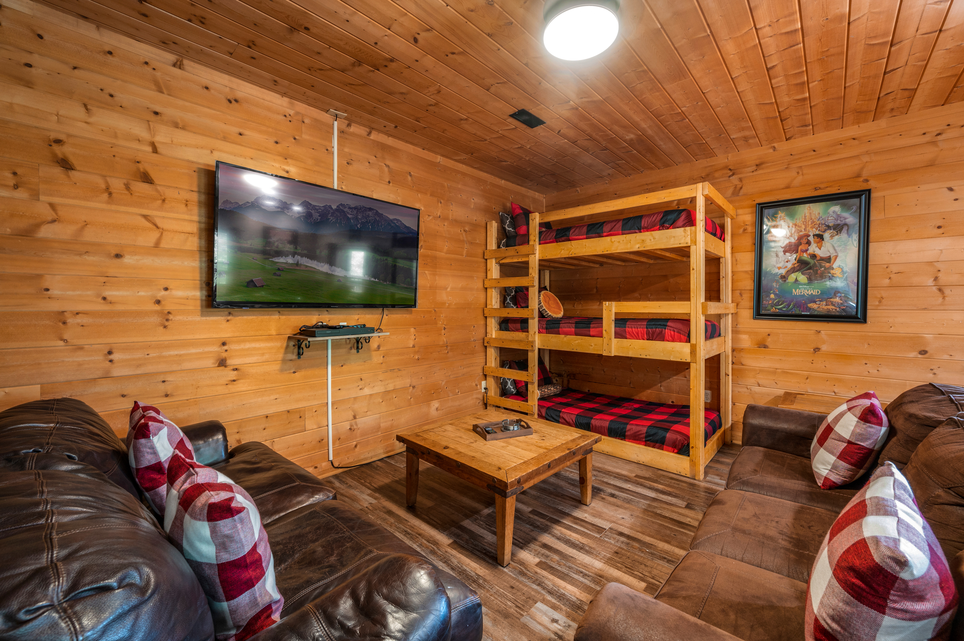 Kids love the triple bunk bed and there is also more room to sleep on the queen pull out sofa!