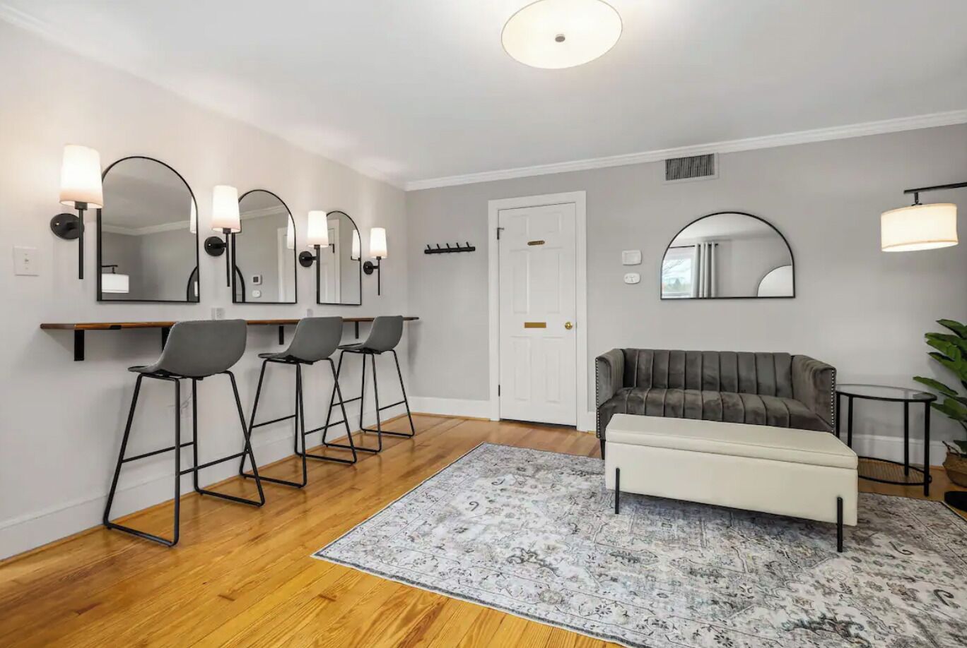 Getting ready room (also Bedroom #1)  includes a beauty bar & queen Murphy bed.