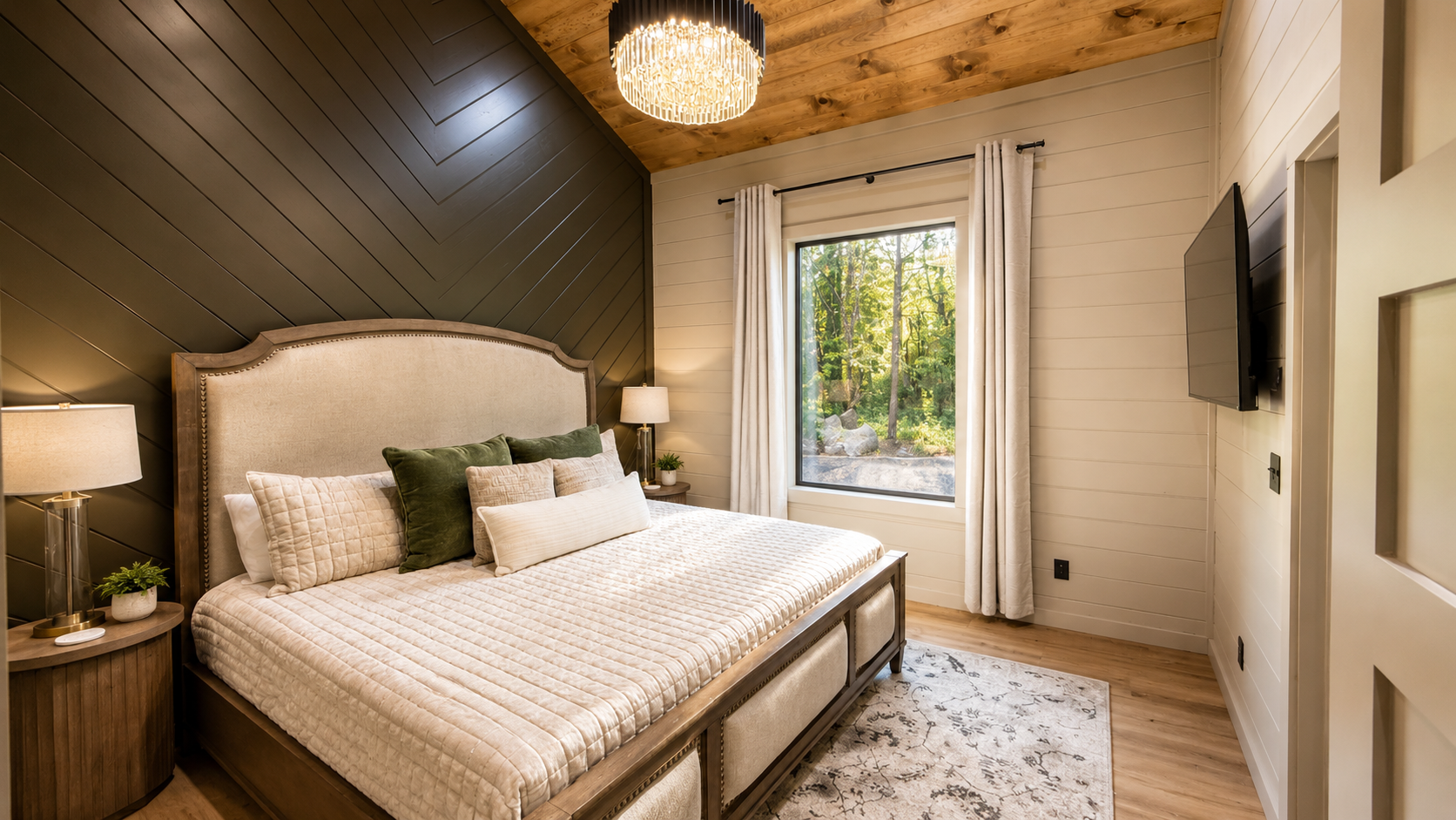 Bedroom Retreat: Modern rustic charm with stunning views and luxurious bedding awaits your escape!