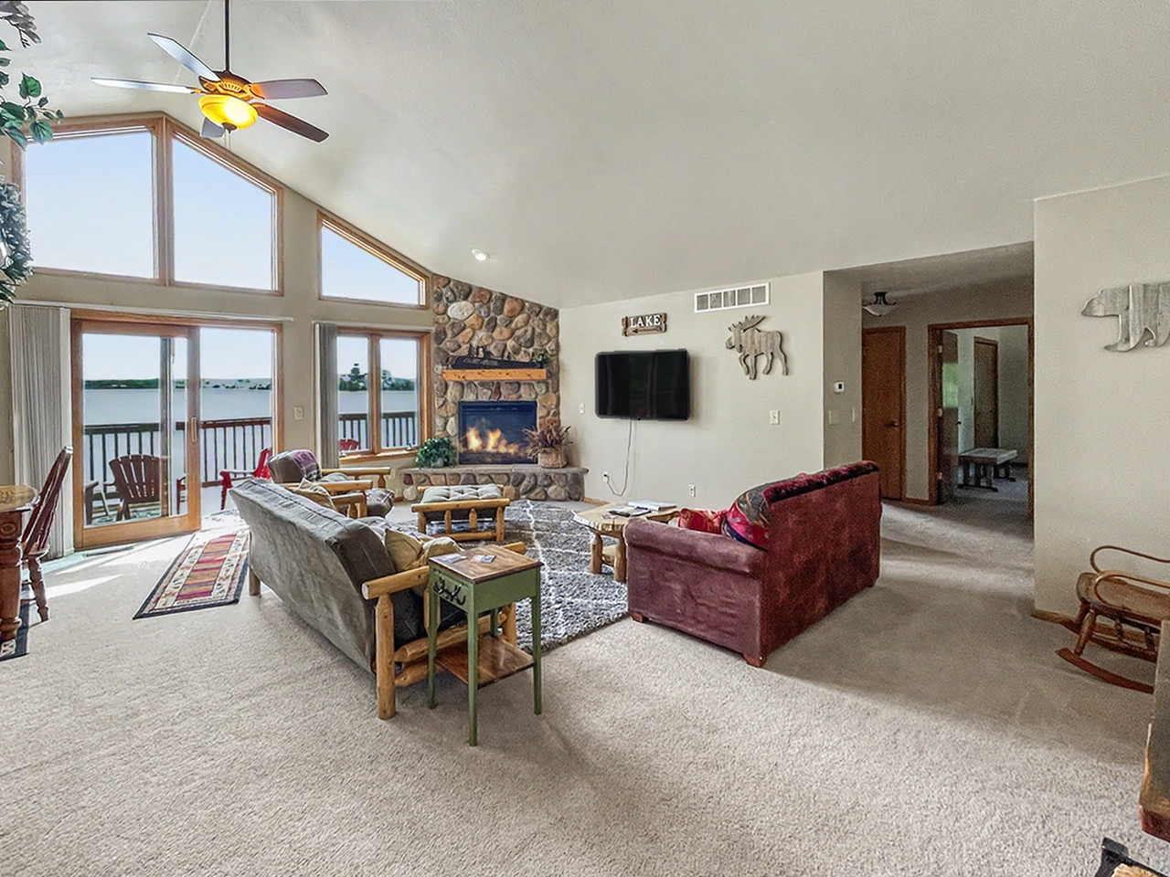 Living Room - Lower Level Great Room with Stone Fireplace