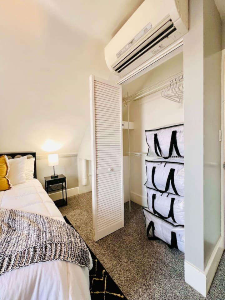 Comfortable queen-sized room, offering a relaxing and restful space for a peaceful night's sleep.