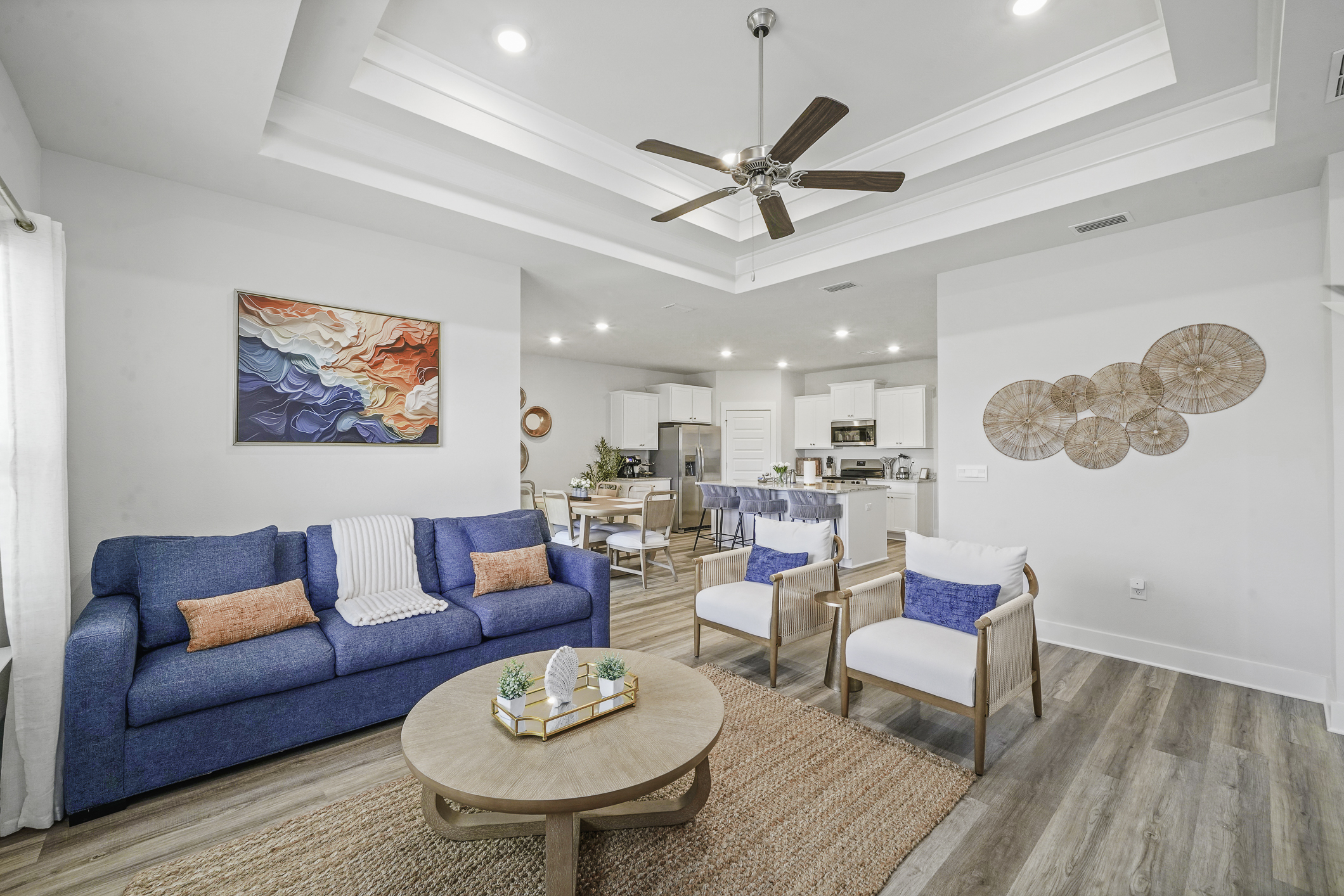 Spacious open living floor plan with comfortable seating