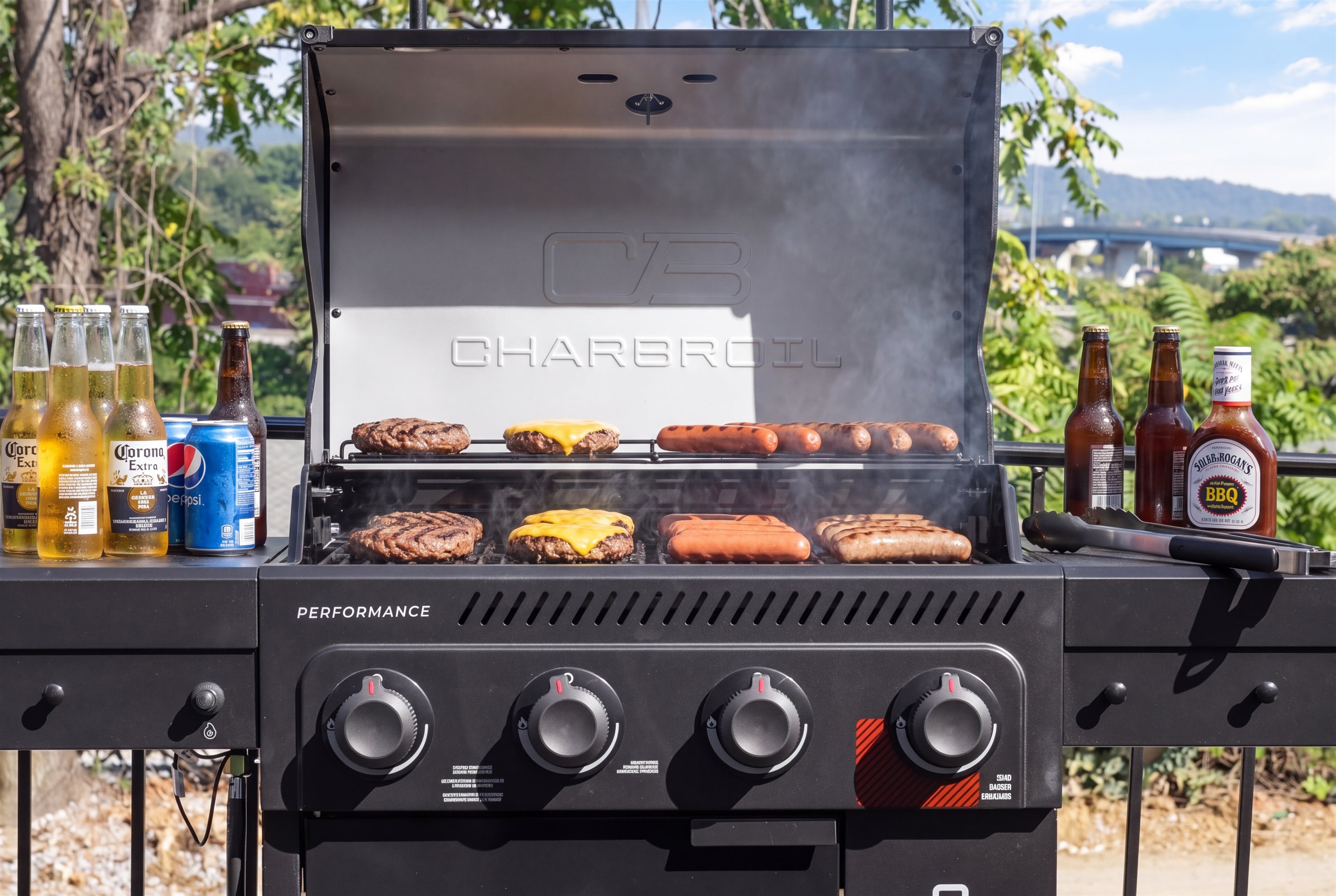 Cook your hamburgers and hotdogs on back patio gas grill!