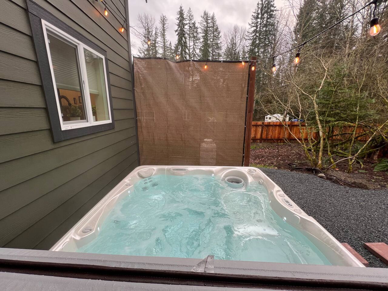 Newly added privacy screen for hot tub