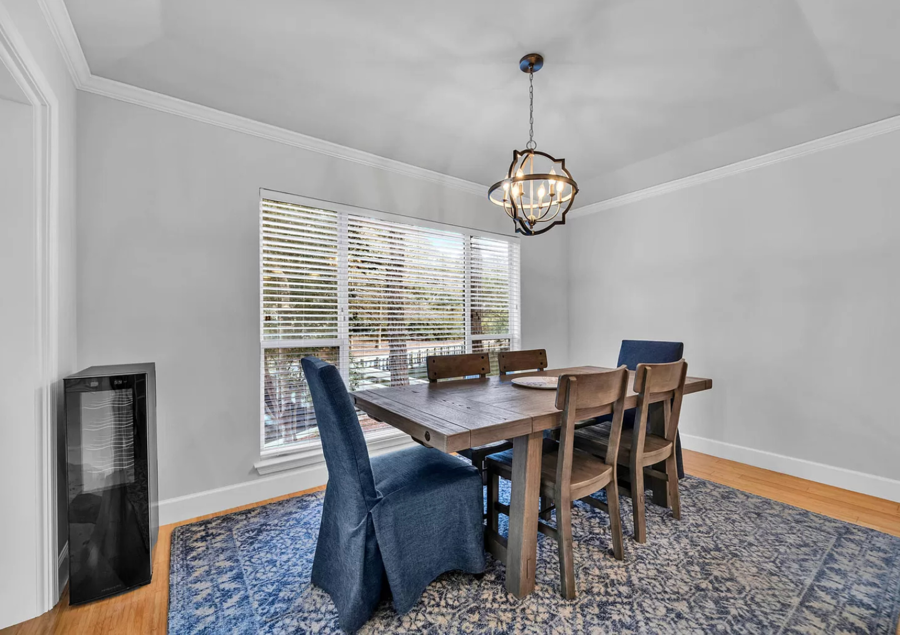 The dining table is spacious enough to accommodate the whole group for a gourmet meal.