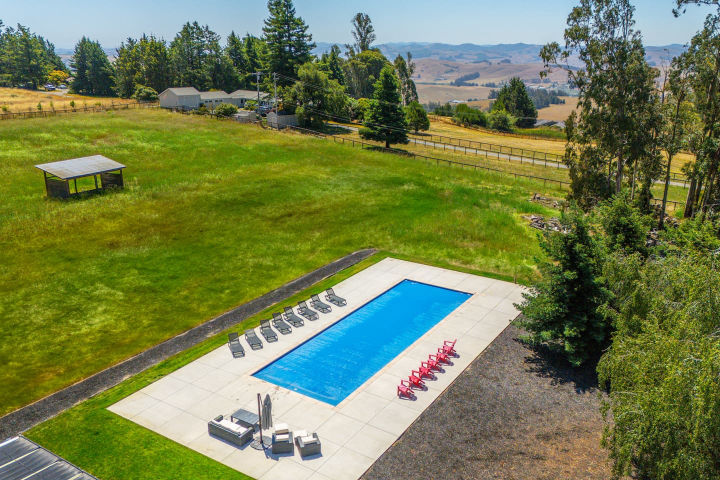 Dive into solar warmth: Pool is solar heated from April to October. 