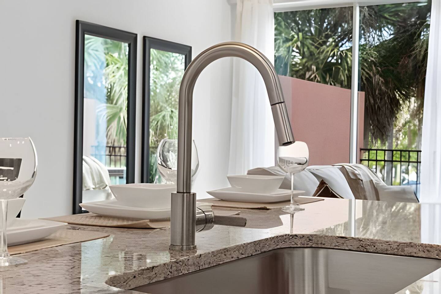 A beautifully modern kitchen with top-notch appliances.