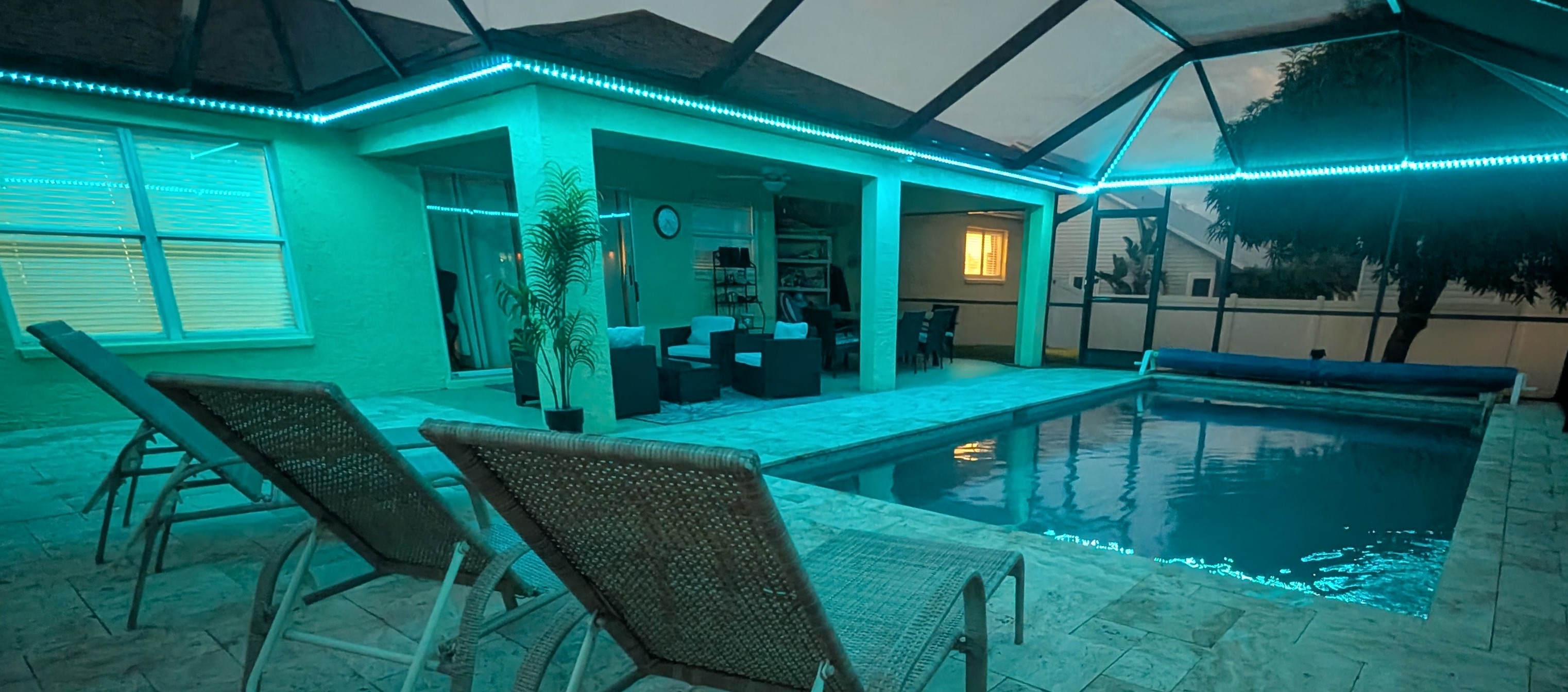 Multi-colored LED Lights around the pool.