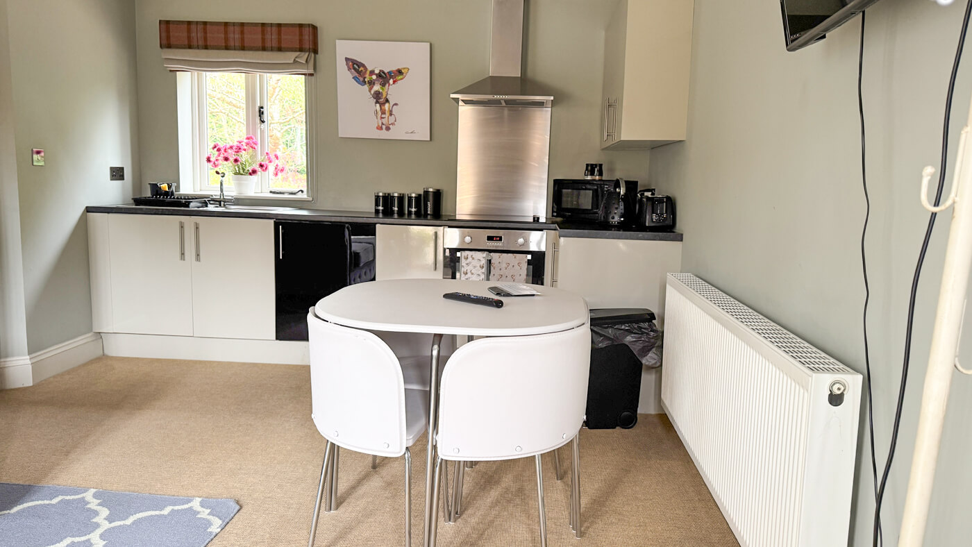 Dining table and kitchenette