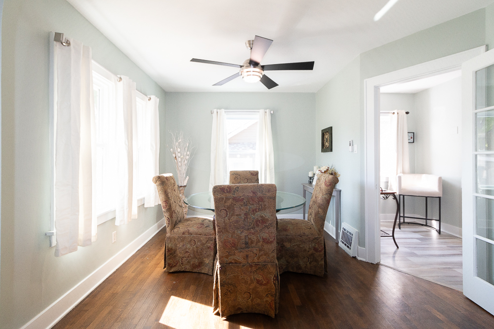 A cozy dining area perfect for sharing meals or working remotely.