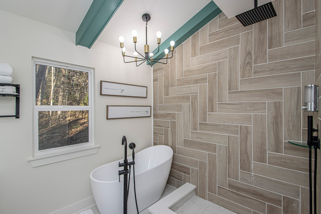 Soaking Tub and Stand Alone Rain Shower