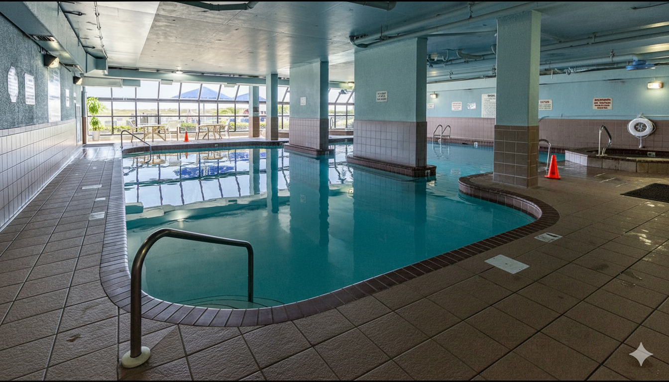 The perfect plan B. Our spacious, climate-controlled indoor pool provides a comfortable swimming environment with natural light and views of the Gulf deck through the large windows.
