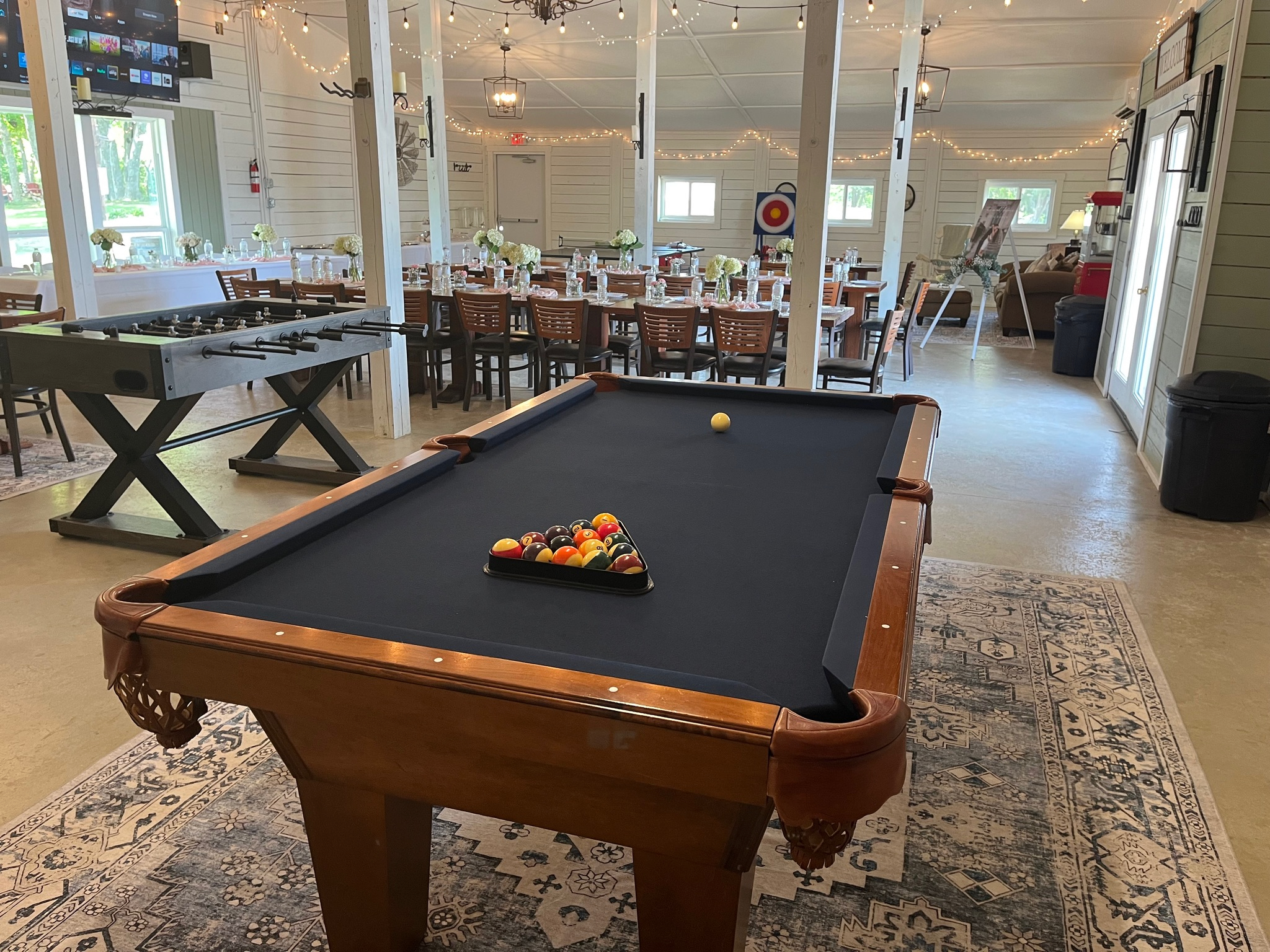 Climate controlled Game Barn - escape the cold, heat, or rain for anytime fun!