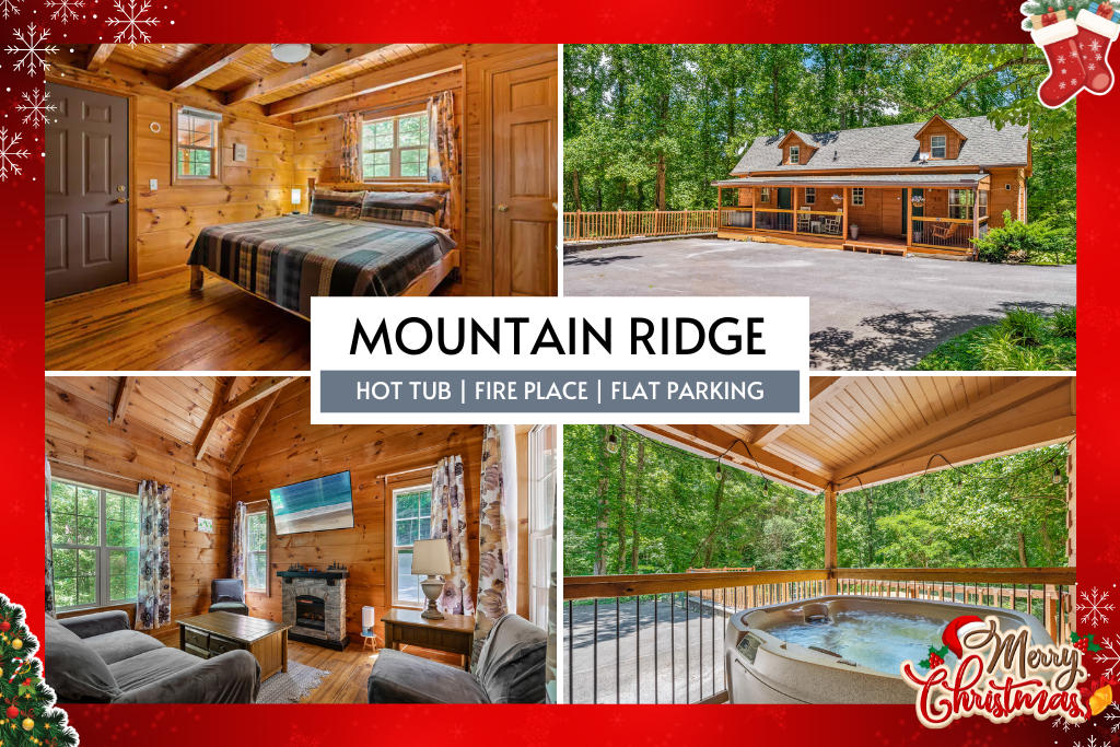 Mountain Ridge offers a cozy log cabin stay with hot tub, fireplace, and flat parking, minutes from Anakeesta and Smoky Mountain adventures.