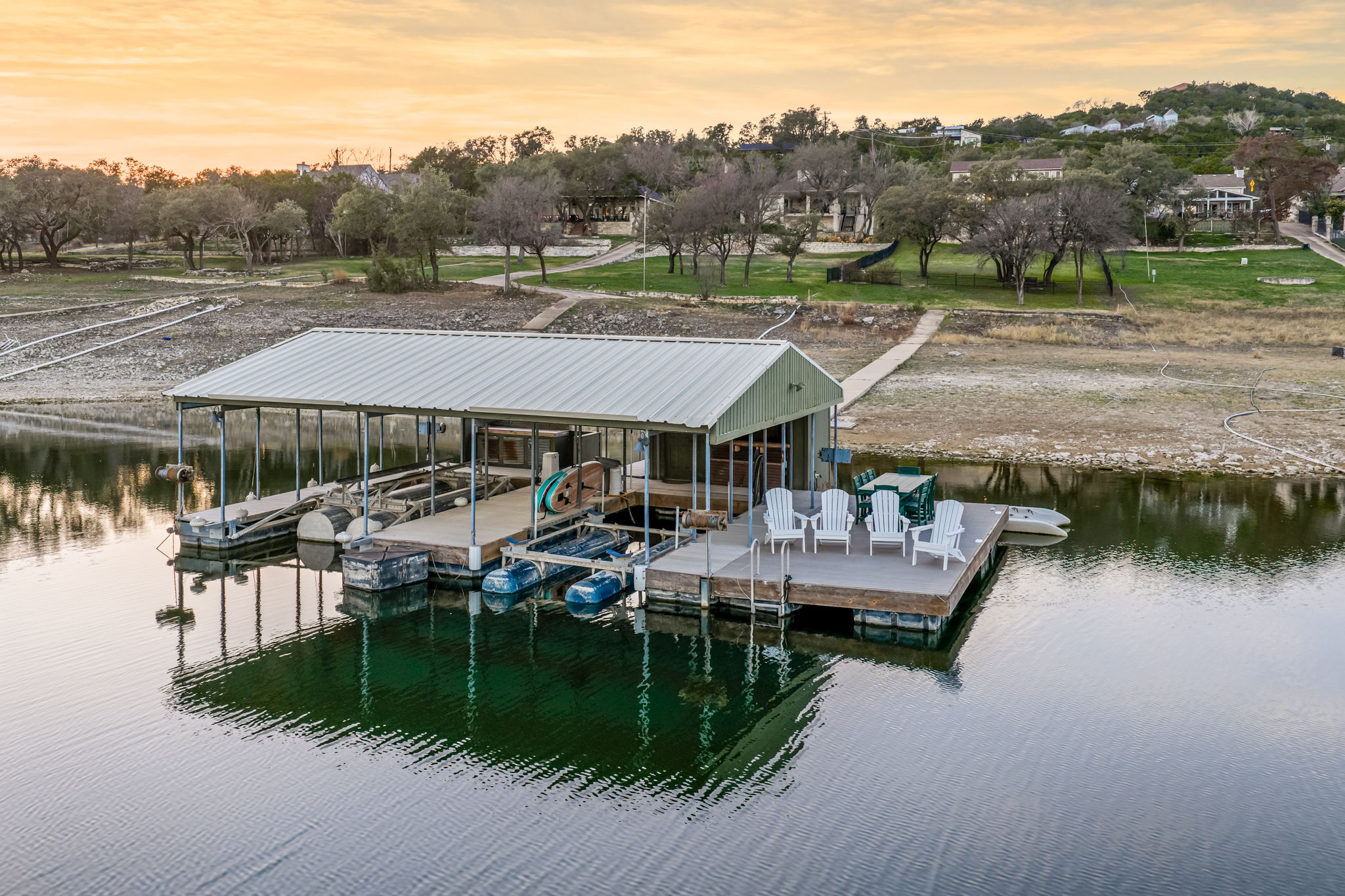 Private boat dock on the lake — ideal for fishing, kayaking, or enjoying serene waterfront views.