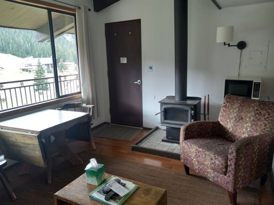 Fire place next to unit entrance.