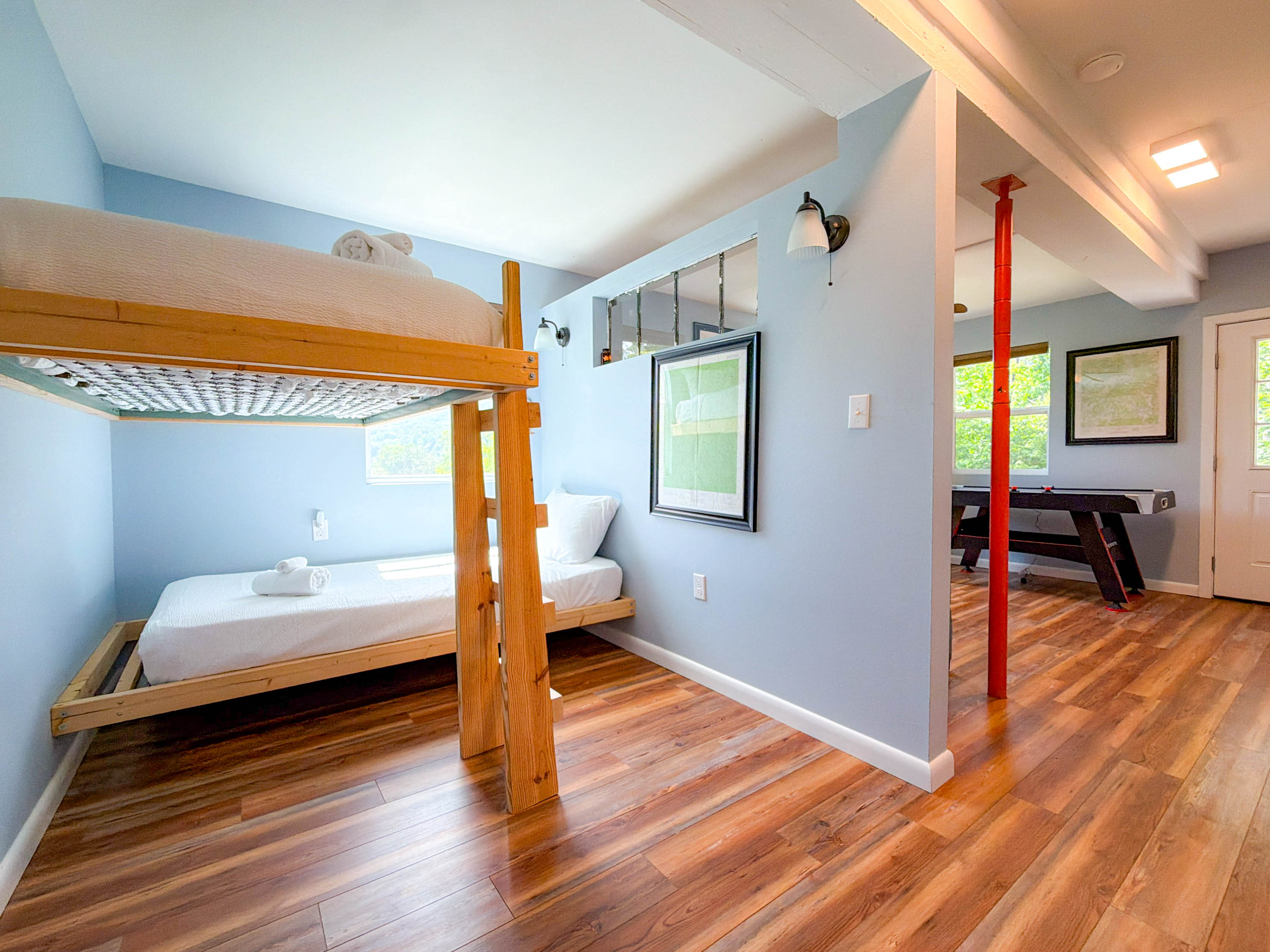 two twin bunks in the basement bunk area. Perfect for the kiddos