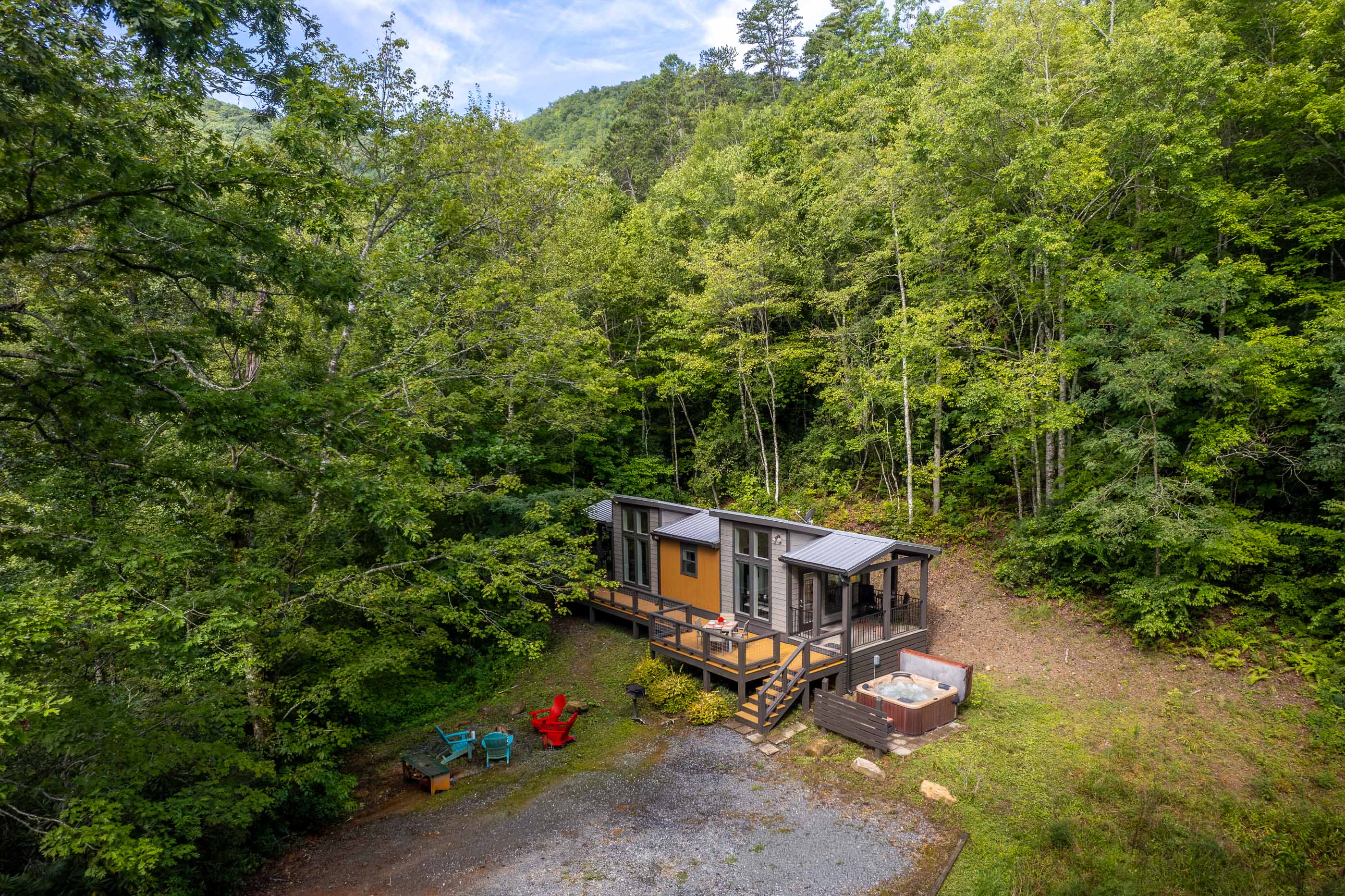 A cozy tiny house retreat surrounded by nature, yet designed with every comfort in mind.