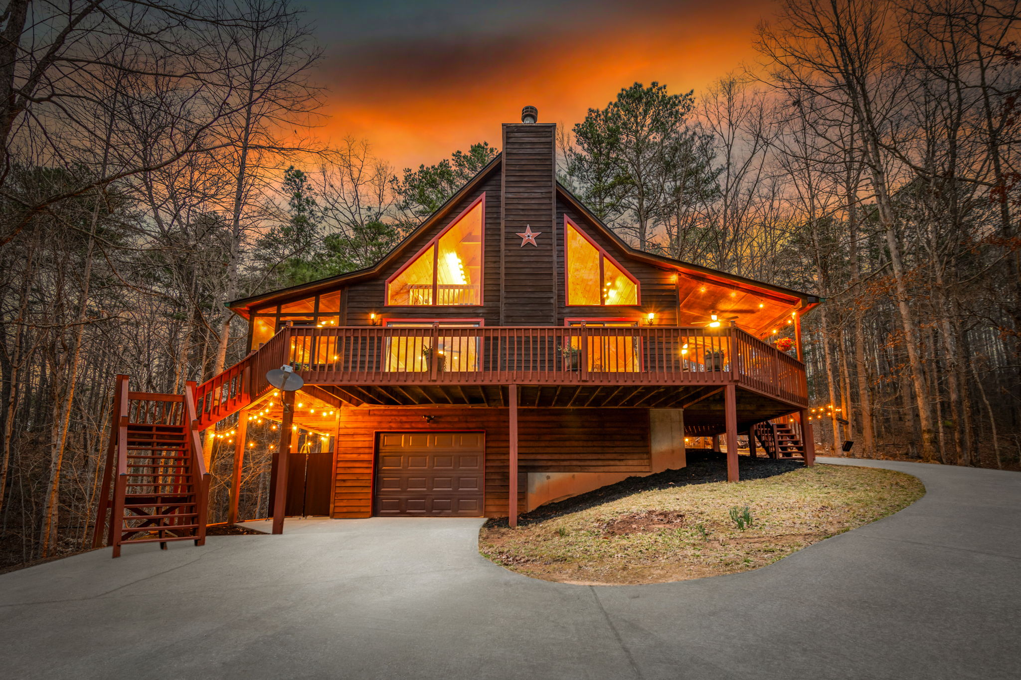 The gentle illumination creates a cozy and welcoming atmosphere as evening sets in.