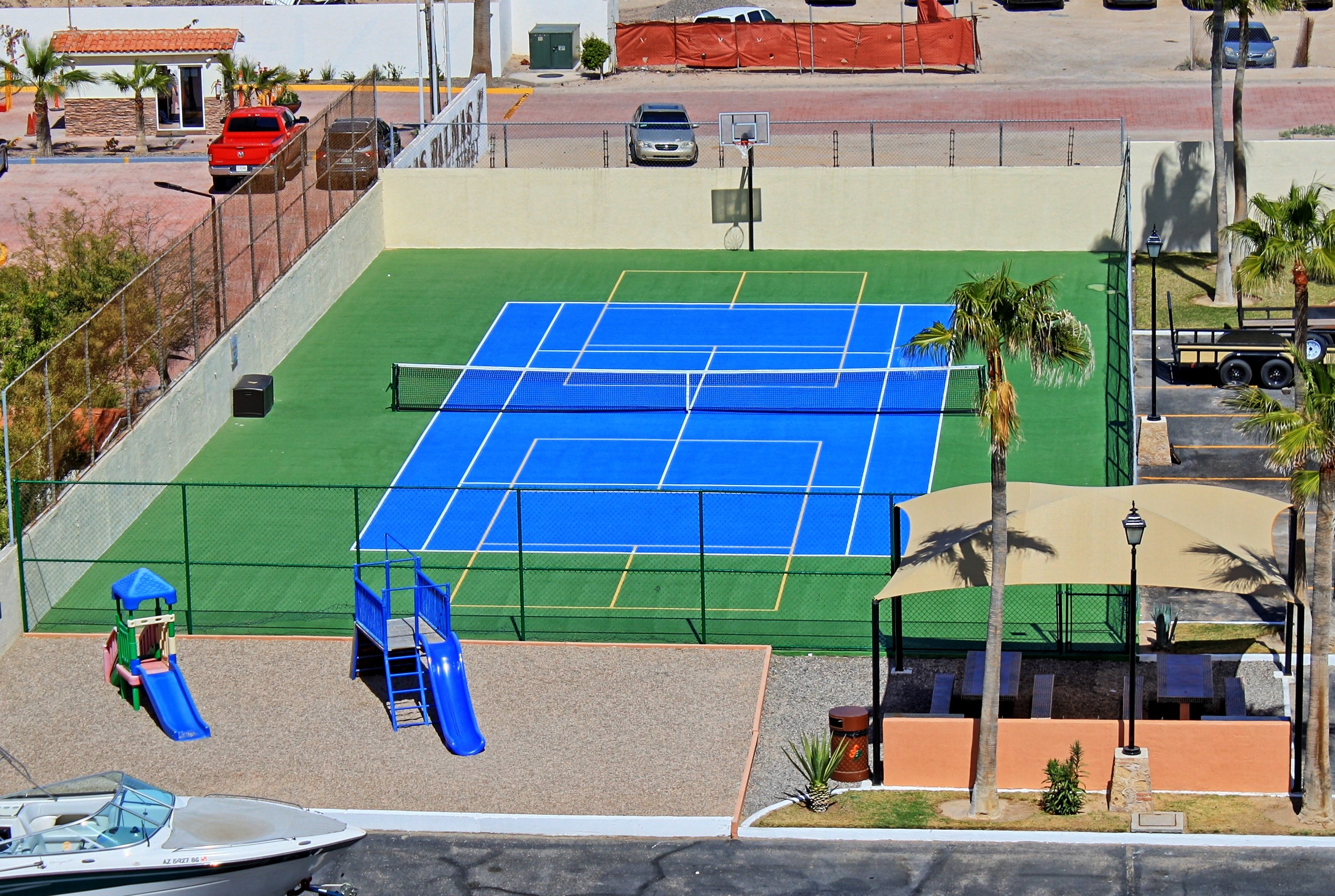 Tennis, pickleball, basketball court.