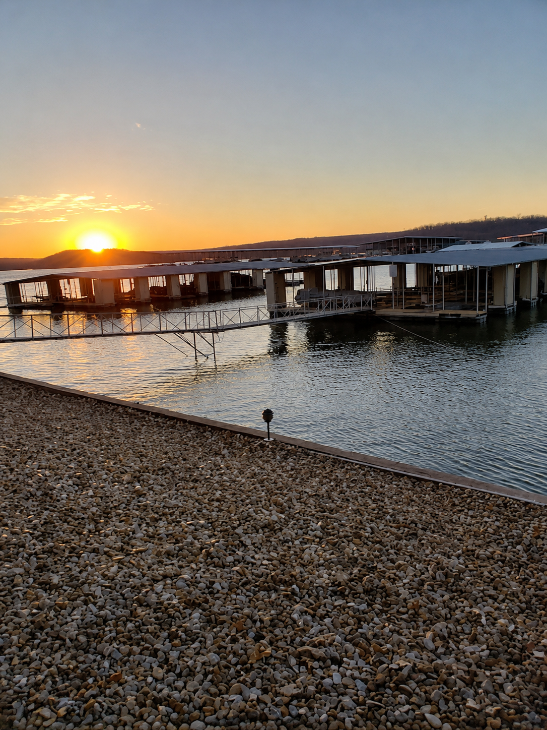 Waterfront pier viewed from the shoreline