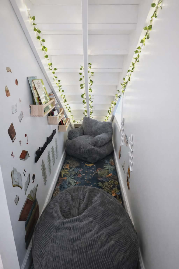 Imagination is our specialty at Magic City Manor. Welcome to our reading nook! Find it downstairs under the stairs!