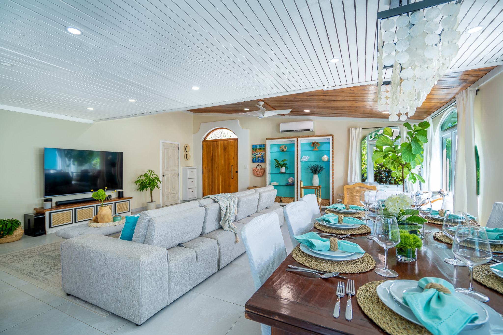 View from the head of the dinning room table across the living room in Dorado, Puerto Rico.