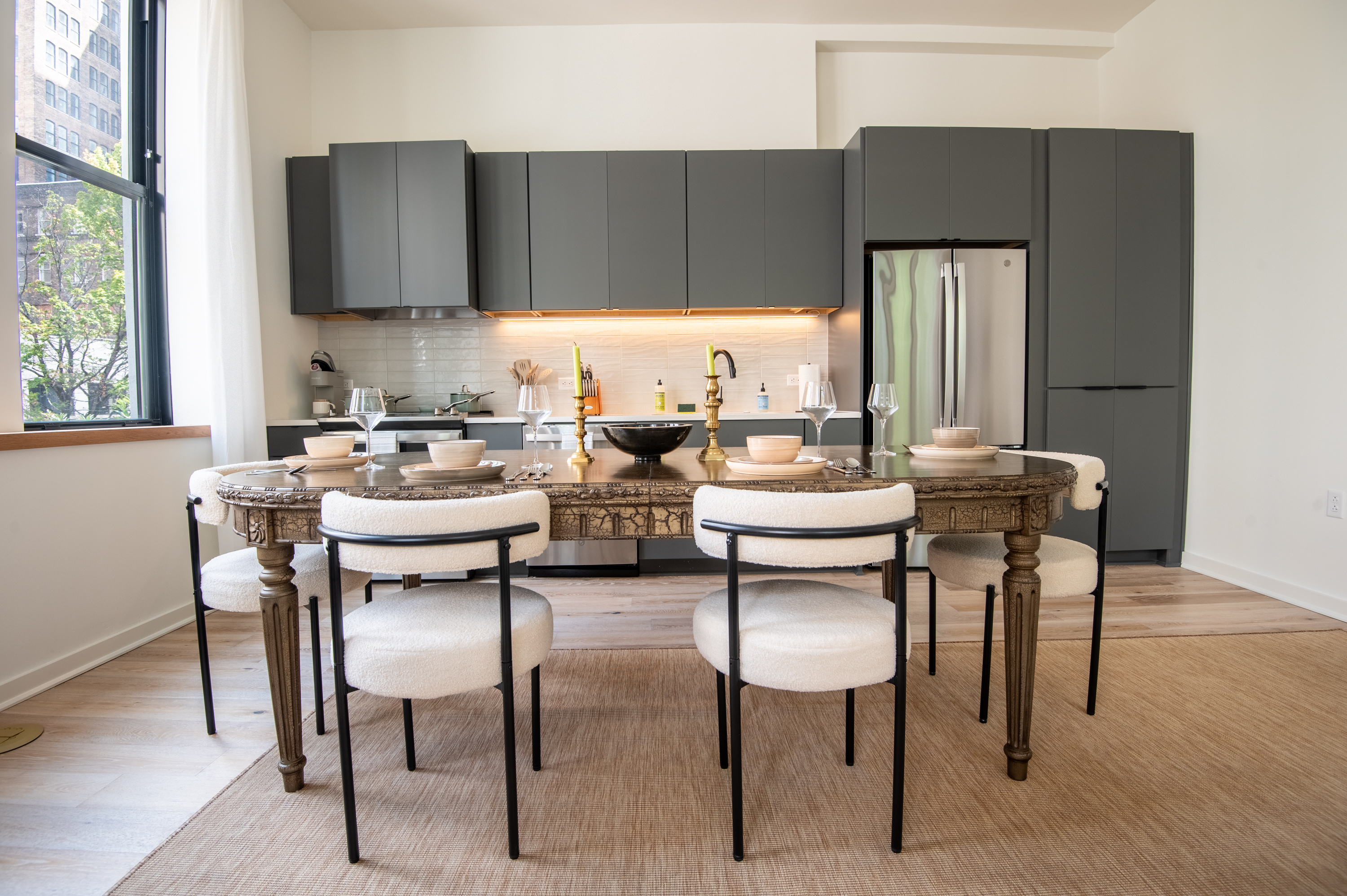 Spacious dining area with seating for six