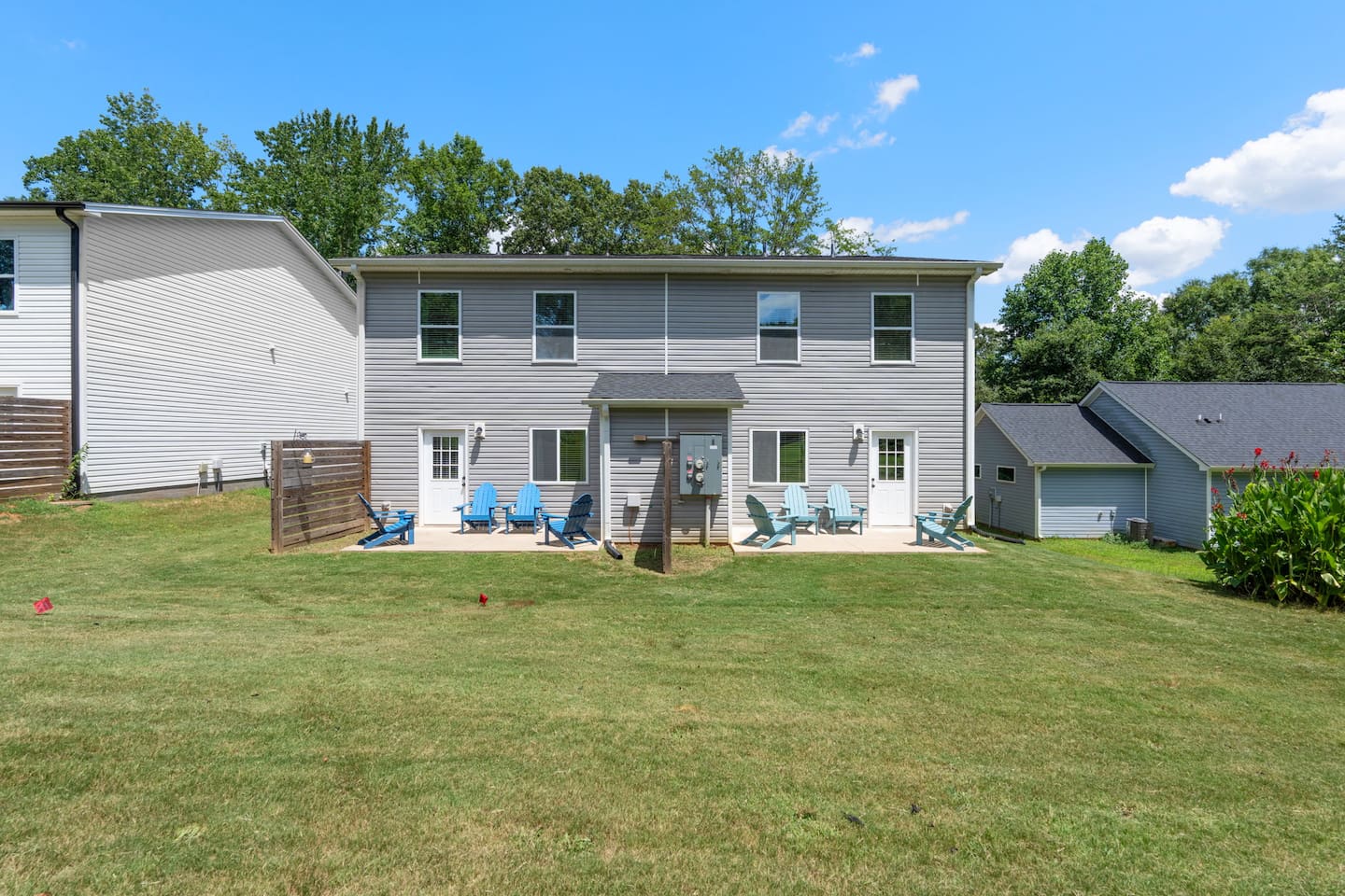Backyard of full duplex - 2 patios + green space