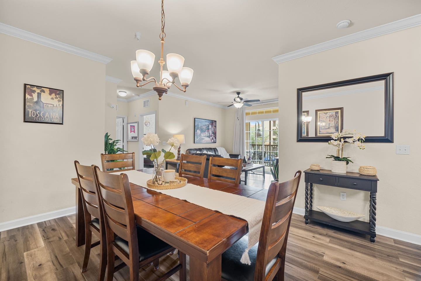 Spacious dining area, perfect for family meals and gatherings.