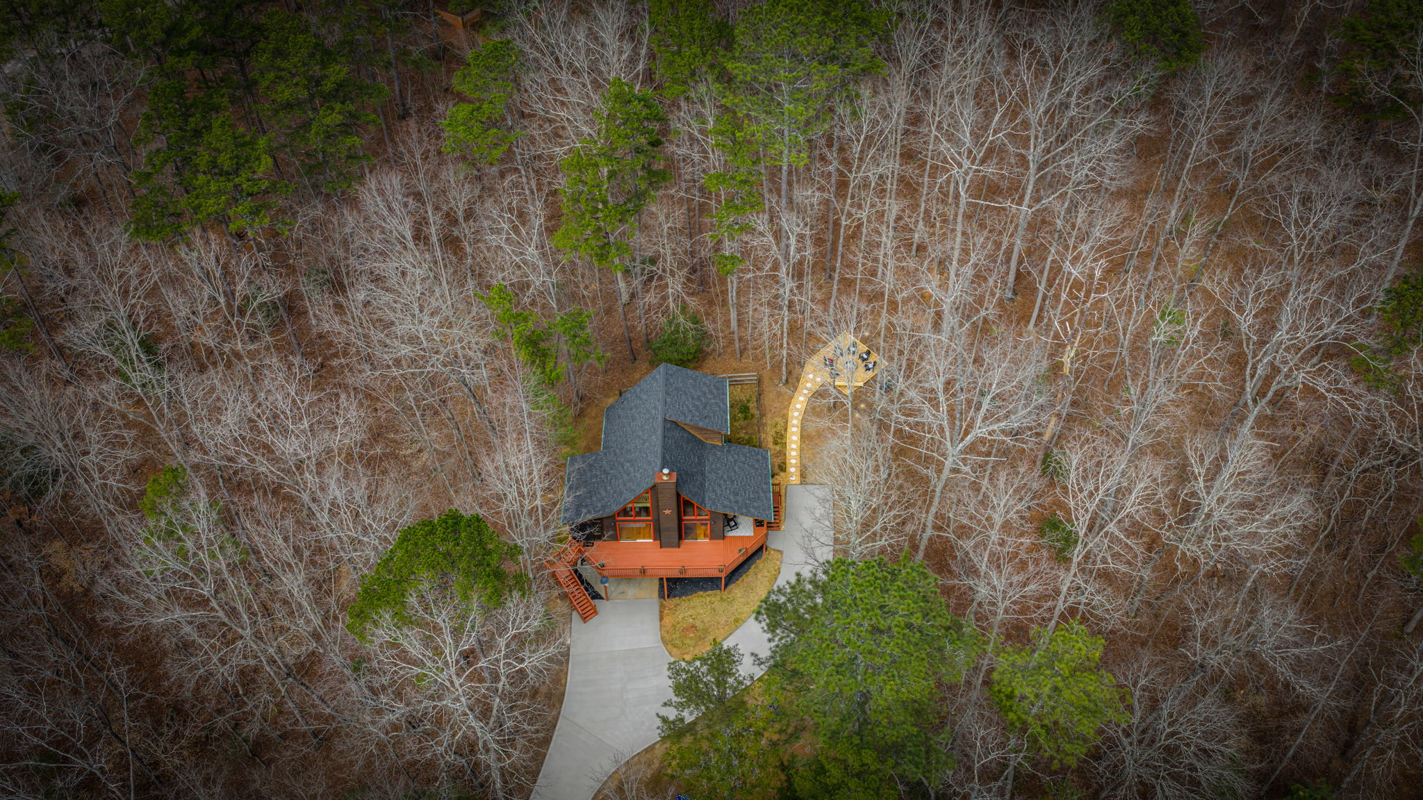 Beautiful aerial shot of the cabin.