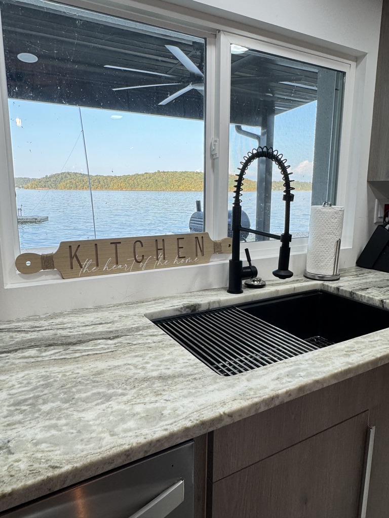 Views of the lake from the kitchen which is located on the lower level
