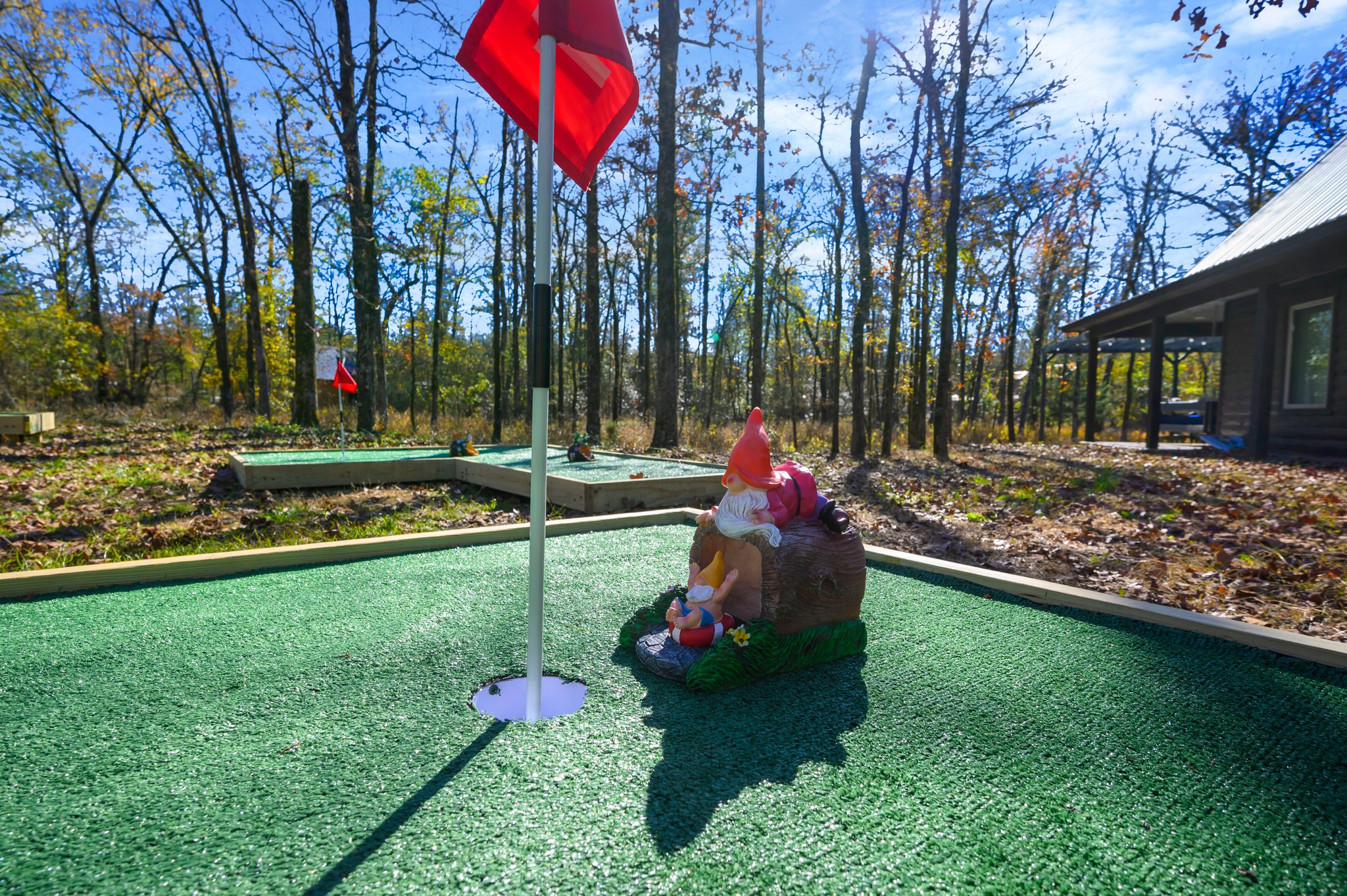The gnomes are always ready to cheer you on and celebrate your mini golf wins!