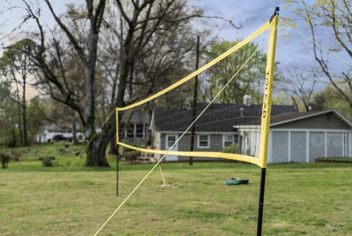 Volleyball net and ball.