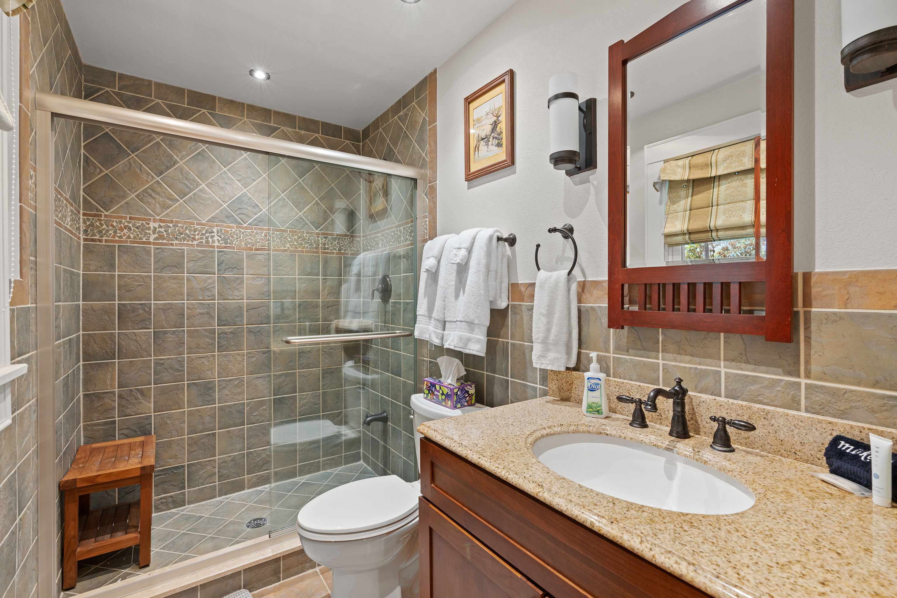 Ensuite Bathroom - Walk-In Shower, Hair Dryers, Teak Shower Bench