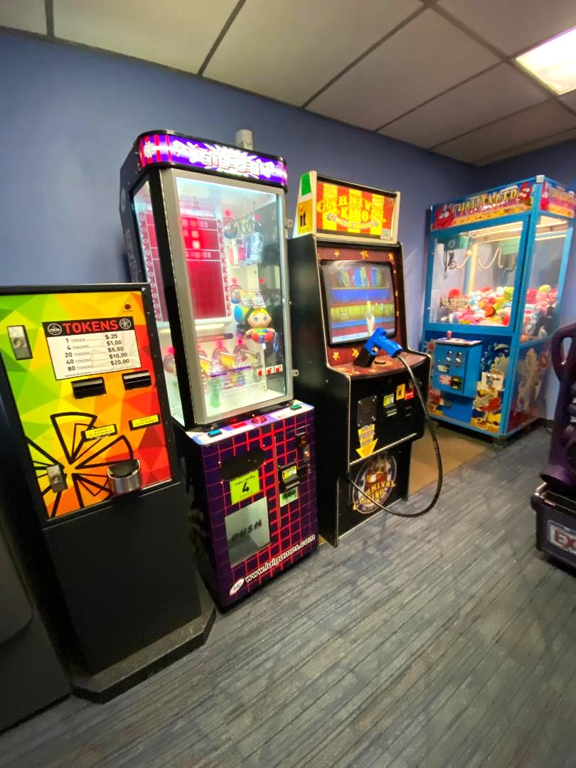 Play in the arcade room. Bring cash or a card for the ATM to get tokens.
