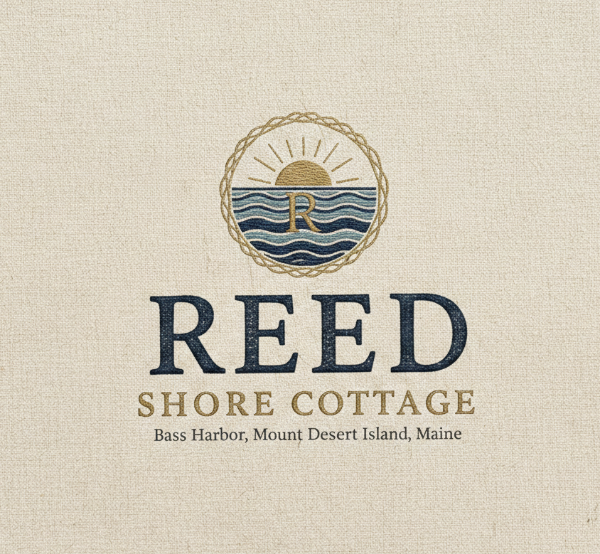 Reed Shore Cottage: An authentic Maine retreat. This emblem captures the spirit of our Mount Desert Island home: a refined, secluded oceanfront cottage on the Quiet Side of Bass Harbor. Relax, unplug, and experience the classic coast.