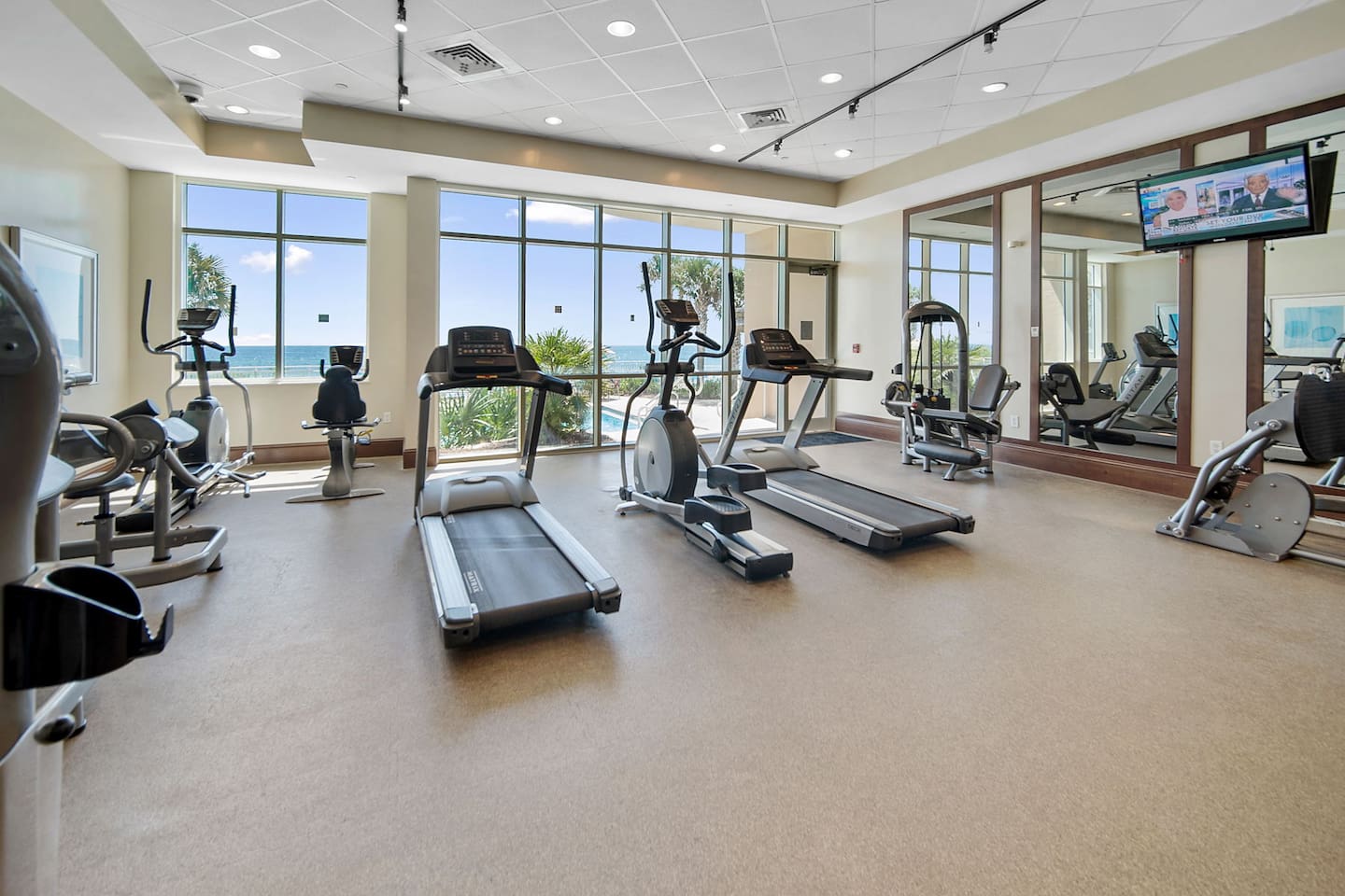 The gym that overlooks the beach at Aqua Resort in Panama City Beach, FL.