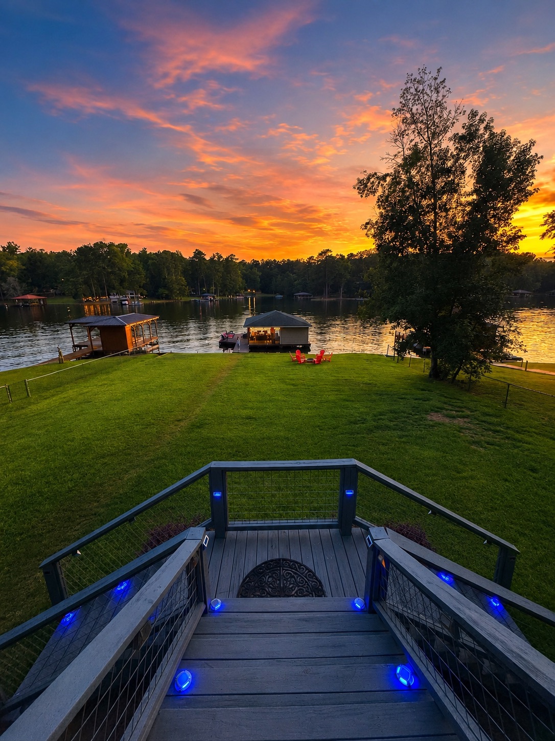 Beautiful lakeside sunset view