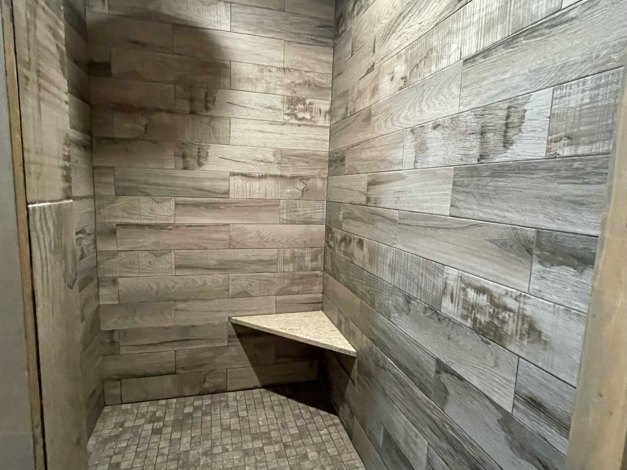 Downstairs Master bath with a luxurious tile finish