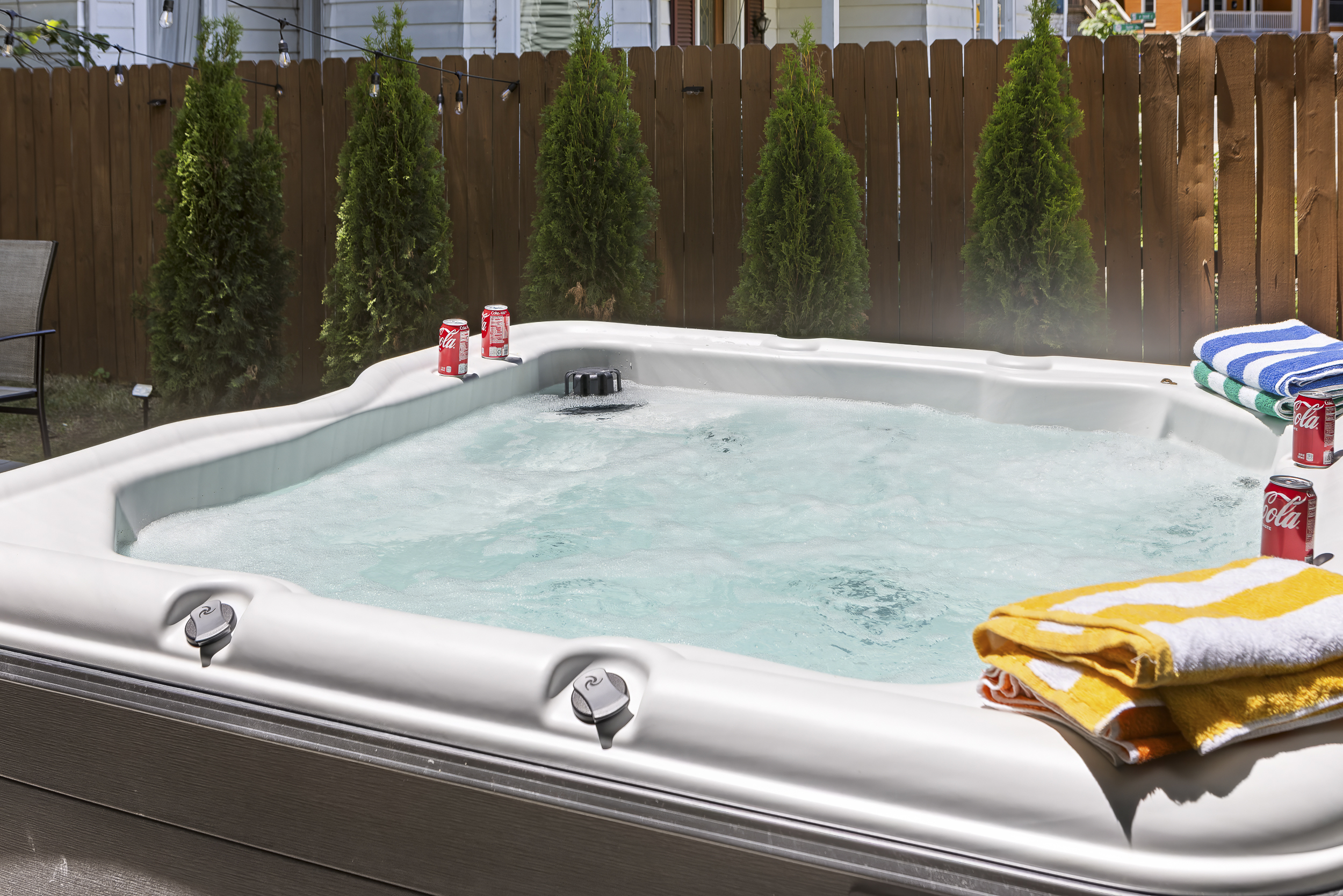 With the jets running, towels stacked, and drinks in hand, this hot tub is ready for your whole crew to relax and unwind.