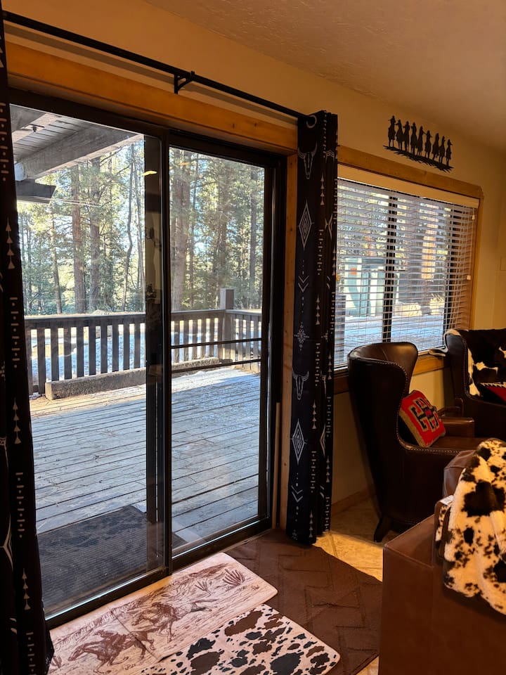 Large patio with sliding glass door access