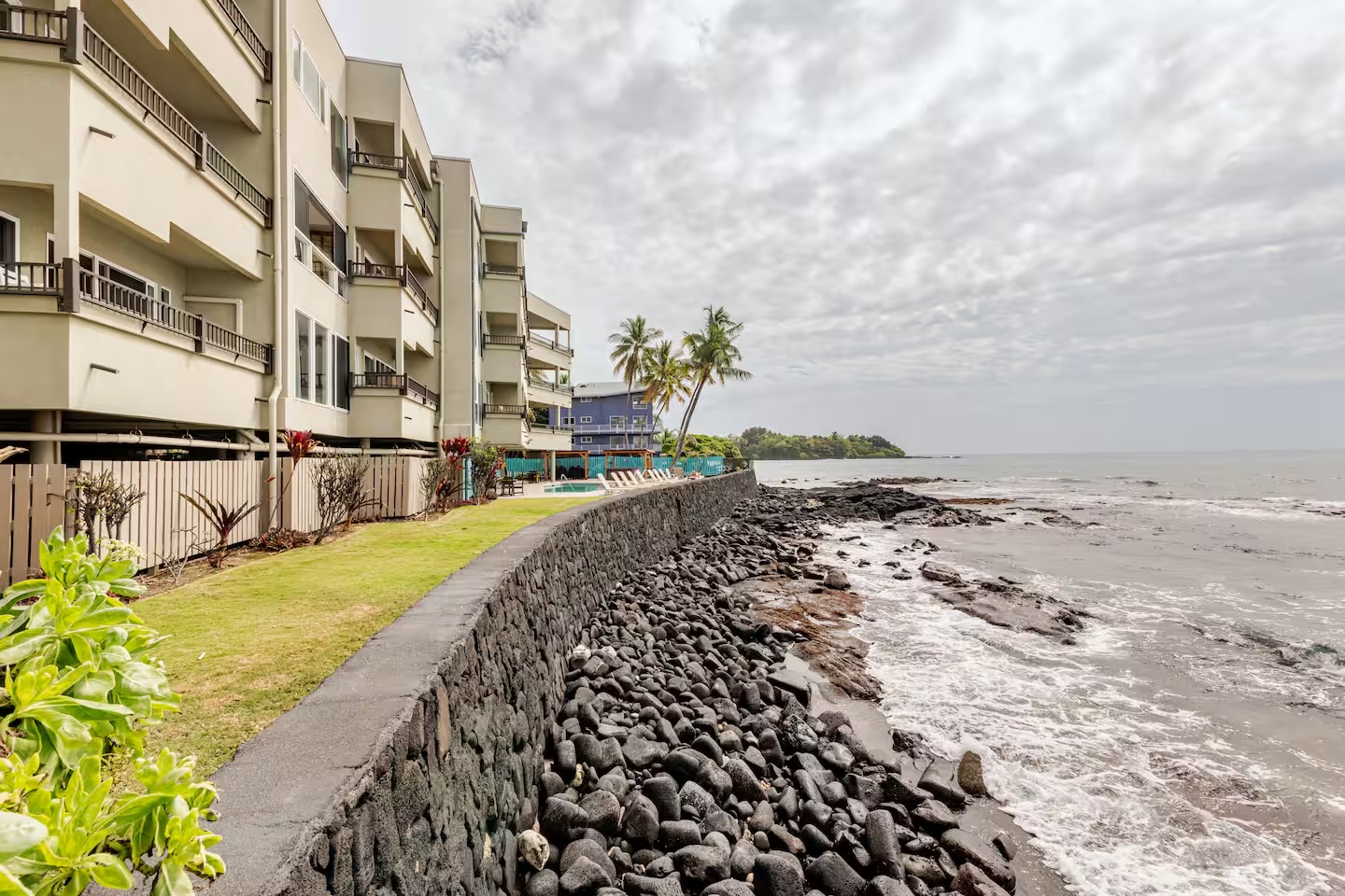 Right infront of on one of the best surf beaches on the Big Island.