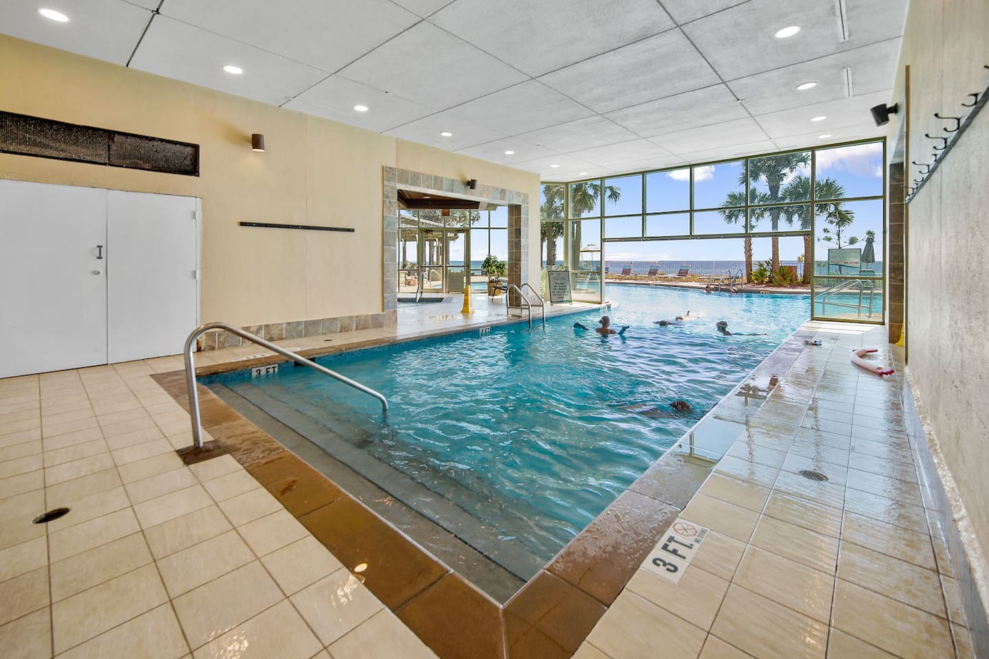 The indoor area of the indoor / outdoor pool at Aqua Resort in Panama City Beach, FL.