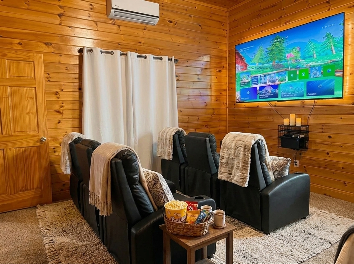 Enjoy movie nights in our cozy theater nook featuring an 85-inch big screen for the ultimate cinematic experience! XBOX too!