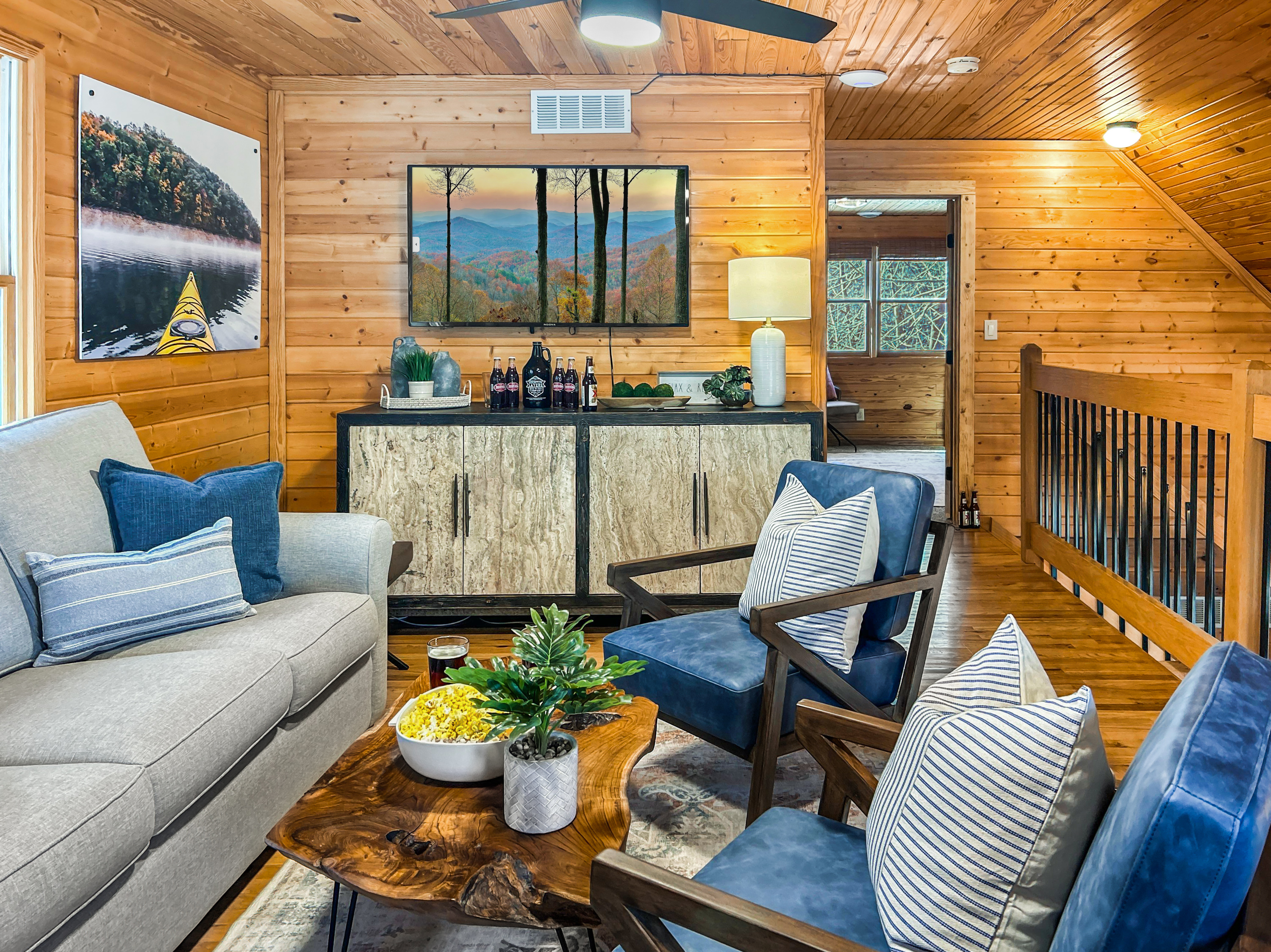 The loft space is perfect for movie nights.